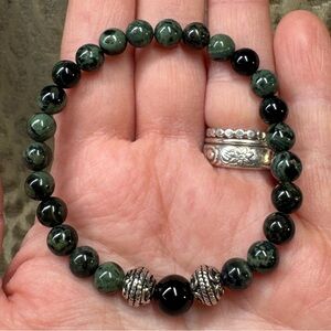Kambaba Jasper & Black Obsidian Crystal Gemstone Stretch Bracelet